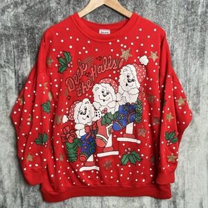 Vintage Women's XL Christmas Bears Holiday Time Sweatshirt Granny Sweater AOP